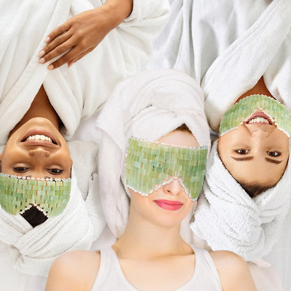 LazyGa Jade Augenmaske 2 Stück - Gesichts-Kühlmaske mit 100% echtem Jade für Kälte- & Wärmetherapie zur Reduzierung von Falten, Schwellungen, Migräne und Anti-Aging