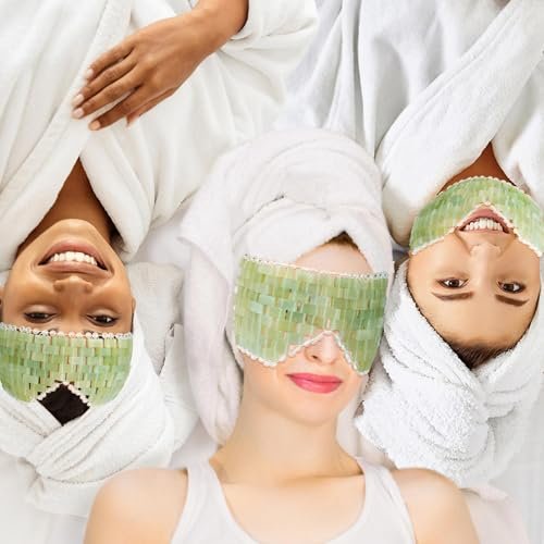 LazyGa Jade Augenmaske 2 Stück - Gesichts-Kühlmaske mit 100% echtem Jade für Kälte- & Wärmetherapie zur Reduzierung von Falten, Schwellungen, Migräne und Anti-Aging