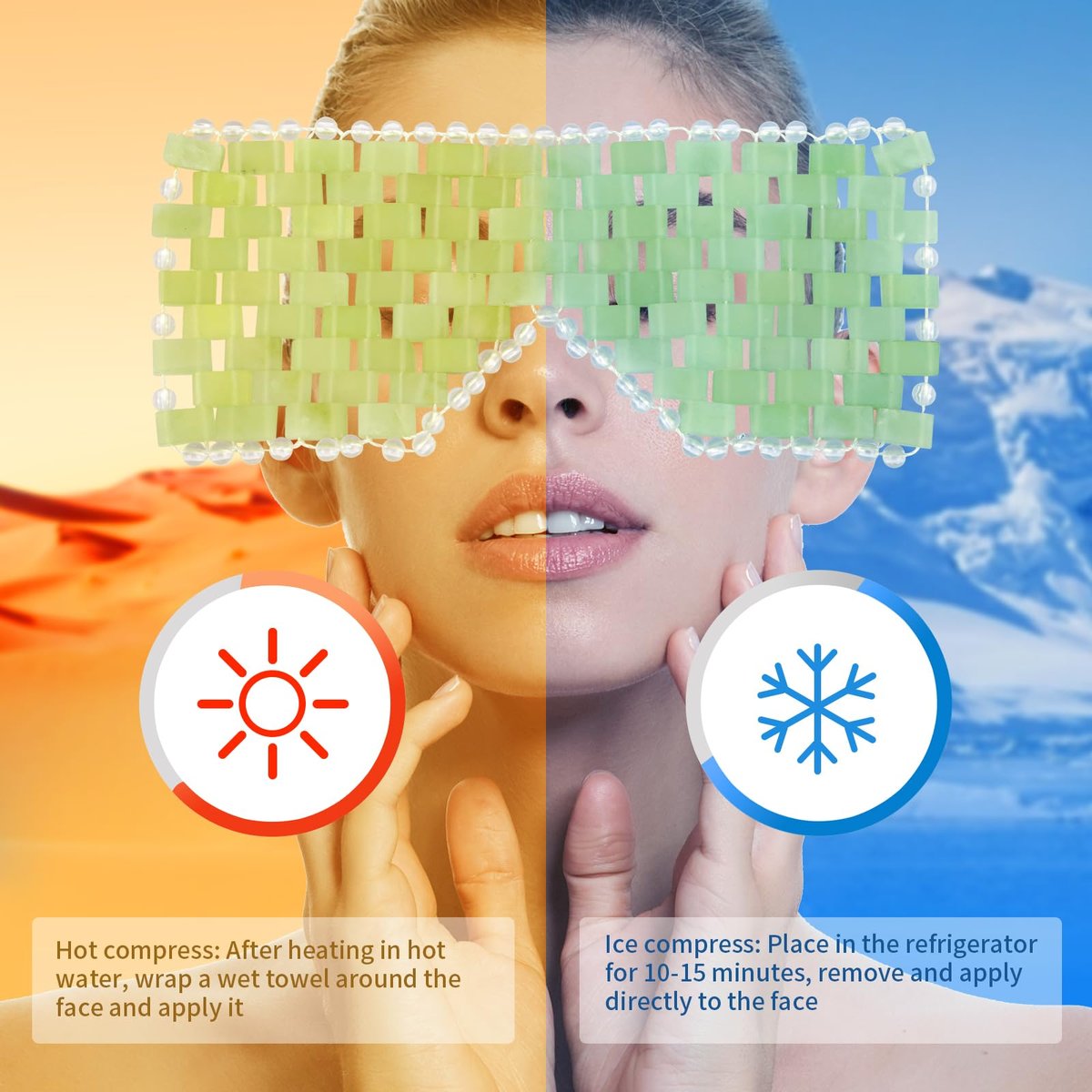 LazyGa Jade Augenmaske 2 Stück - Gesichts-Kühlmaske mit 100% echtem Jade für Kälte- & Wärmetherapie zur Reduzierung von Falten, Schwellungen, Migräne und Anti-Aging