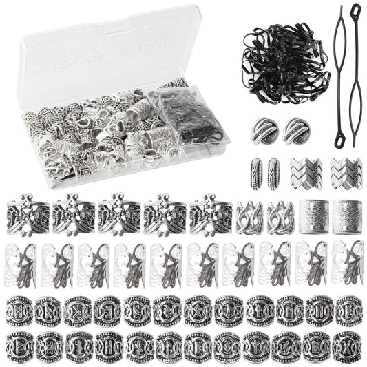 81-teiliges Set mit Wikinger Haarperlen und Bartornamenten – Premium Haarschmuck und Dreadlock-Zubehör