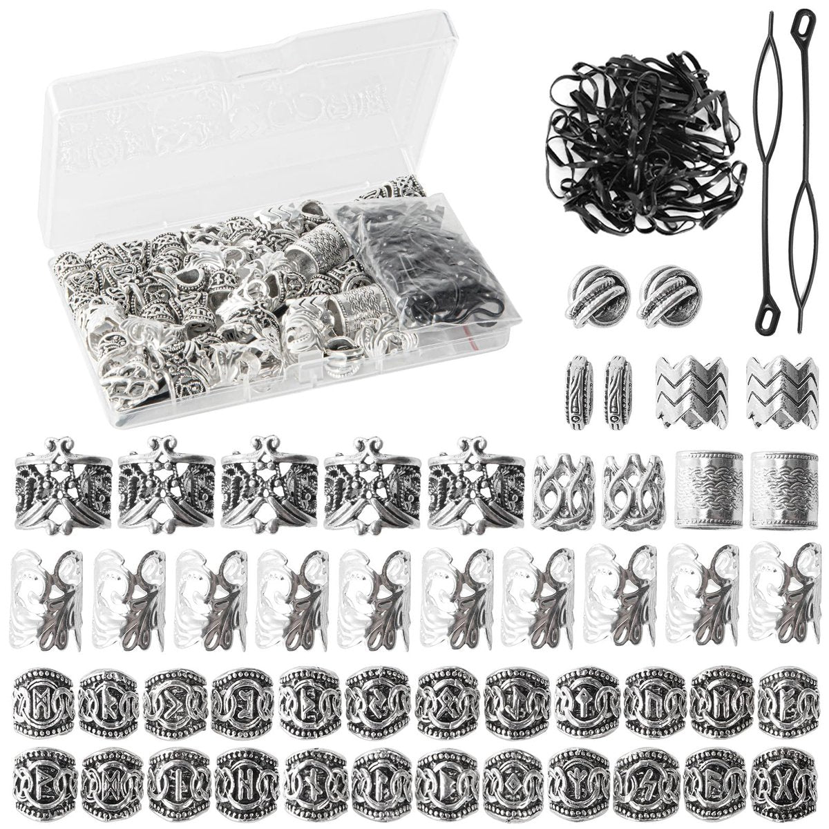 81-teiliges Set mit Wikinger Haarperlen und Bartornamenten – Premium Haarschmuck und Dreadlock-Zubehör