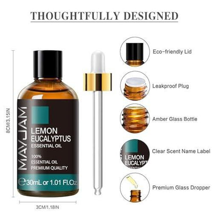 MAYJAM Zitronen-Eukalyptus-Öl 30 ml – 100% reines ätherisches Öl für Diffuser, Seifen- und Kerzenherstellung