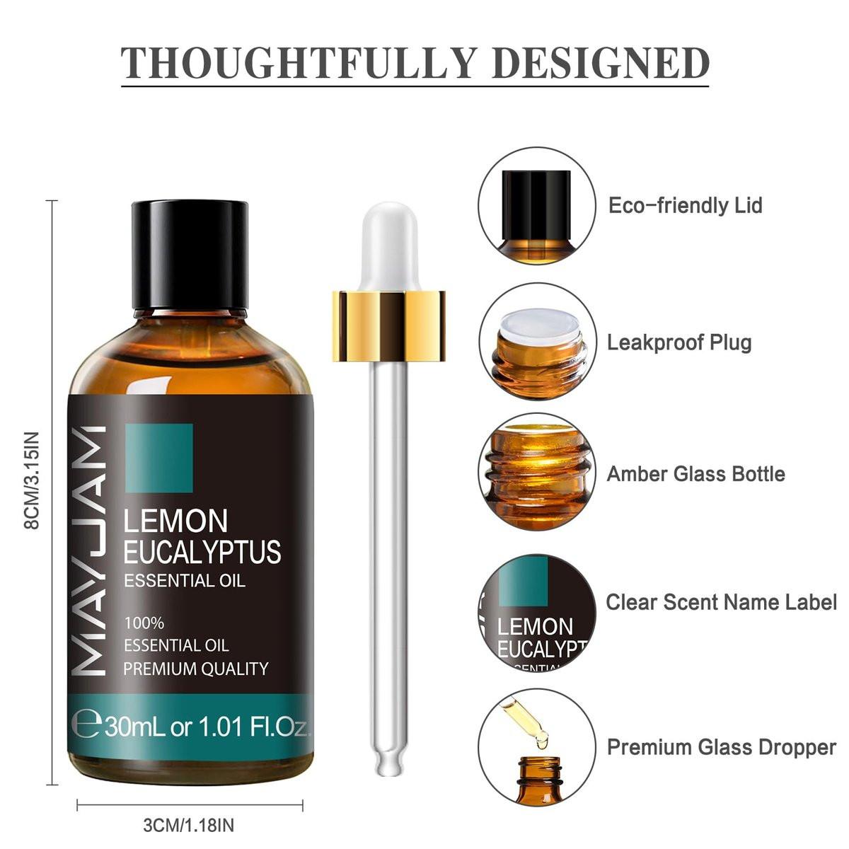 MAYJAM Zitronen-Eukalyptus-Öl 30 ml – 100% reines ätherisches Öl für Diffuser, Seifen- und Kerzenherstellung