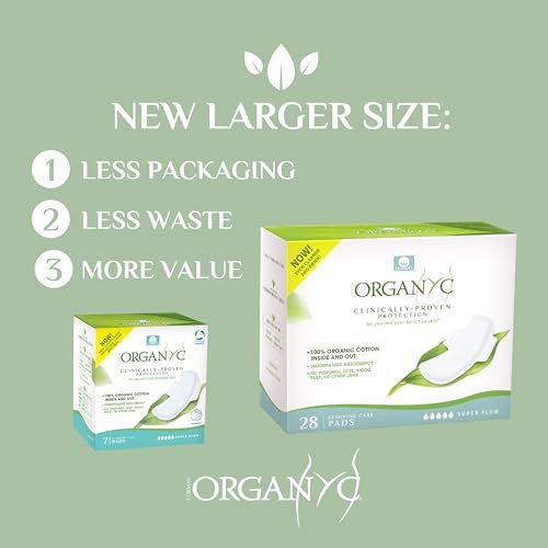 Organyc 100% Bio-Baumwoll-Binden für die Nacht, stärkste Menstruation, super saugfähig, 28 Stück