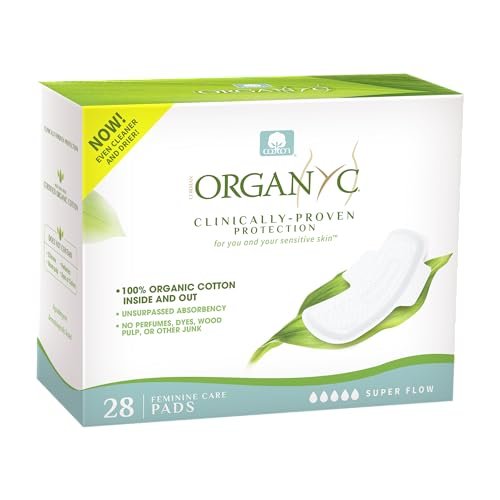 Organyc 100% Bio-Baumwoll-Binden für die Nacht, stärkste Menstruation, super saugfähig, 28 Stück