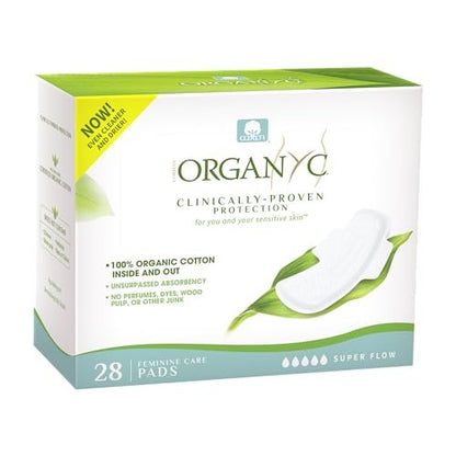 Organyc 100% Bio-Baumwoll-Binden für die Nacht, stärkste Menstruation, super saugfähig, 28 Stück