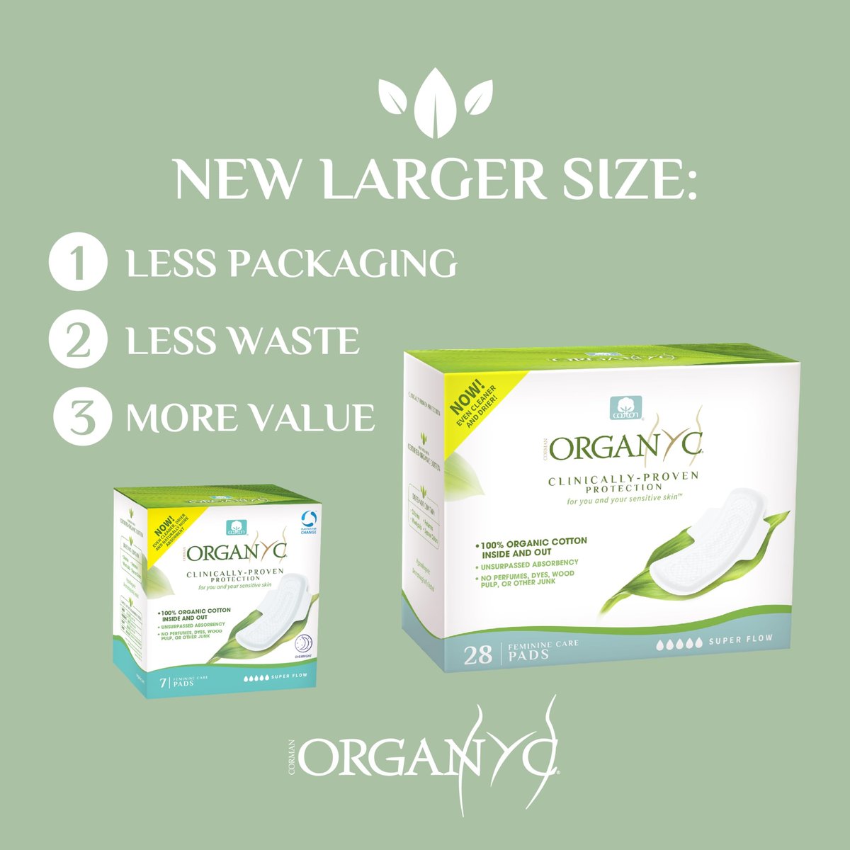 Organyc 100% Bio-Baumwoll-Binden für die Nacht, stärkste Menstruation, super saugfähig, 28 Stück