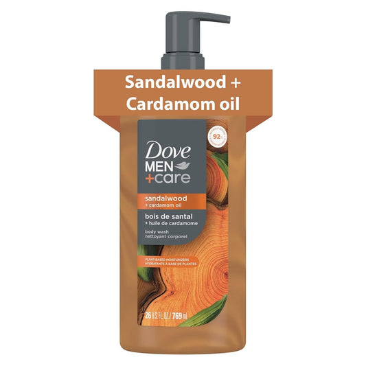 DOVE MEN + CARE Sandelholz + Kardamom Öl Feuchtigkeitsspendendes Duschgel | #1 Dermatologen-Empfehlung für Männer, Sulfatfrei, Parabenfrei, Farbstofffrei | 26 oz
