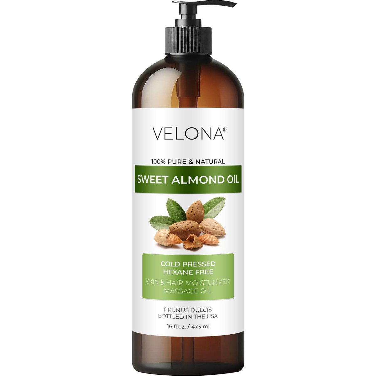 velona Süßmandelöl - 16 Fl Oz | 100% reines und natürliches Trägeröl | Kaltgepresst | Feuchtigkeitsspender für Haut, Haare, Körper & Gesicht
