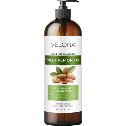 velona Süßmandelöl - 16 Fl Oz | 100% reines und natürliches Trägeröl | Kaltgepresst | Feuchtigkeitsspender für Haut, Haare, Körper & Gesicht