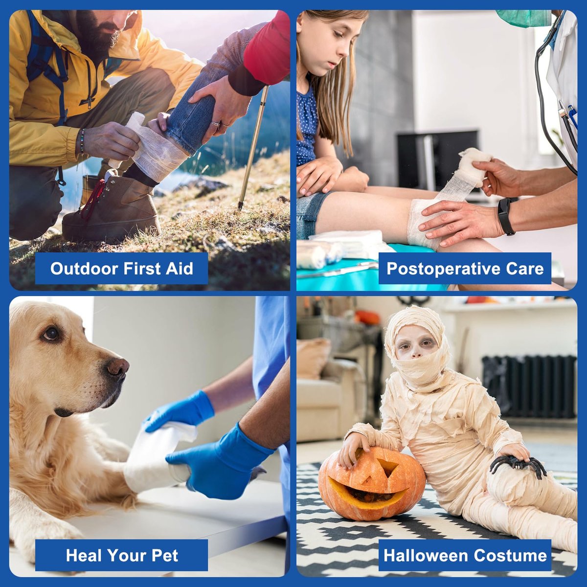 Navona Mullbinden 30er Pack, 10 cm x 3,7 m, einzeln gerollte Mullbinden, Mumienwickel, Premium-Wundwickelrollen