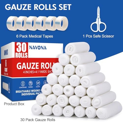 Navona 48er-Pack Mullbinden 10 cm x 3,7 m, einzeln verpackte, atmungsaktive Rollgaze, Mumienwickel, Wundwickelrolle