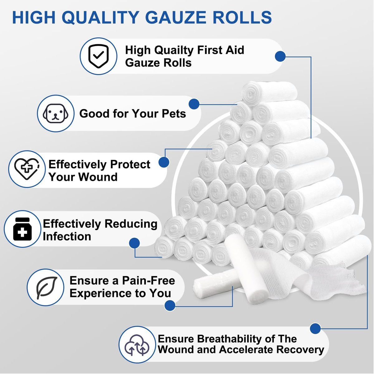 Navona Mullbinden 30er Pack, 10 cm x 3,7 m, einzeln gerollte Mullbinden, Mumienwickel, Premium-Wundwickelrollen