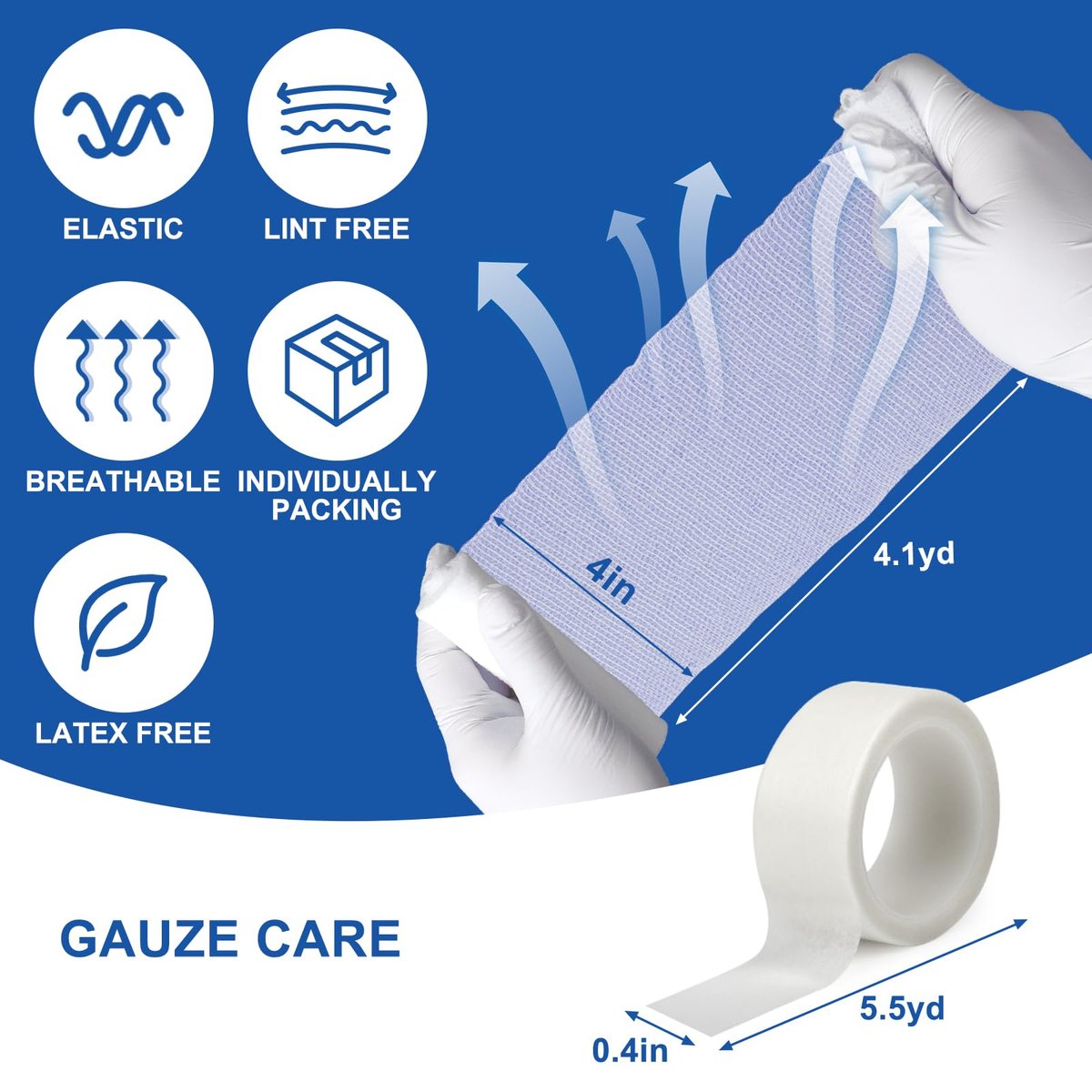 Navona Mullbinden 30er Pack, 10 cm x 3,7 m, einzeln gerollte Mullbinden, Mumienwickel, Premium-Wundwickelrollen