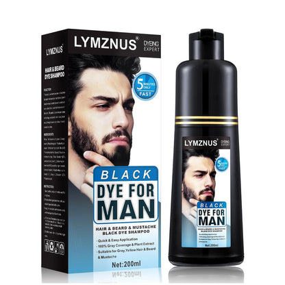 Männer Bart- und Schnurrbartfarbe für graue Haare - Natürliches Schwarz in 5 Minuten, einfache Anwendung Shampoo für Gesichtshaare 200ml