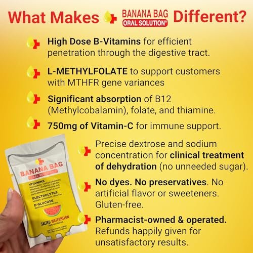Banana Bag Oral Solution Packets – Sortenpaket 6er-Pack | Erfrischende Mischung aus Elektrolyten, Vitamin C und B-Komplex für Hydration und täglichen Energie-Kick – zu Hause, bei der Arbeit oder unterwegs