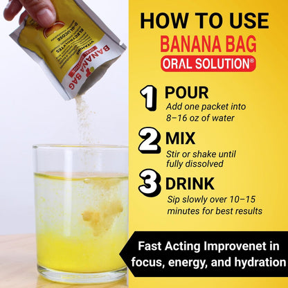Banana Bag Oral Solution Packets – Sortenpaket 6er-Pack | Erfrischende Mischung aus Elektrolyten, Vitamin C und B-Komplex für Hydration und täglichen Energie-Kick – zu Hause, bei der Arbeit oder unterwegs