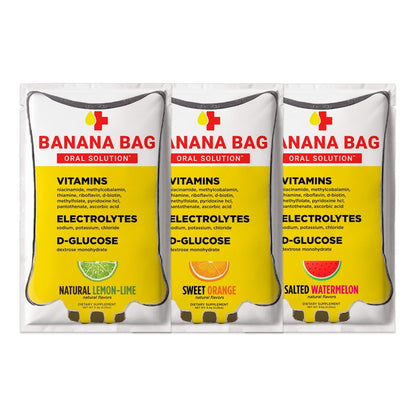 Banana Bag Oral Solution Packets – Sortenpaket 6er-Pack | Erfrischende Mischung aus Elektrolyten, Vitamin C und B-Komplex für Hydration und täglichen Energie-Kick – zu Hause, bei der Arbeit oder unterwegs
