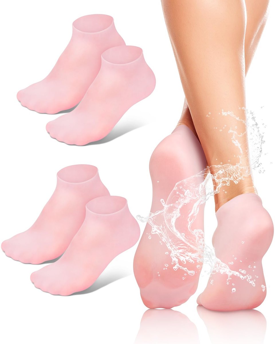 BLATOWN 2 Paar Silikon Feuchtigkeitsspendende Fußsocken, Weiche Silikonsocken, Anti-Rutsch-Gel-Spa-Socken, Pflege für trockene, rissige Haut, Spa-Pediküre-Socken für Frauen nach der Pediküre