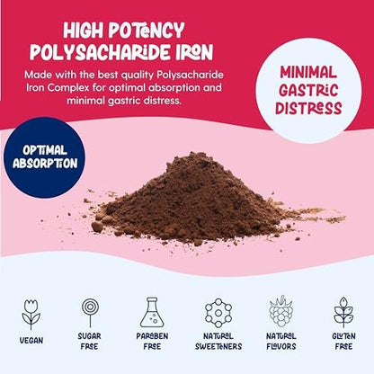 Eisenpräparat Flüssiges Eisen mit hoher Potenz für Frauen & Erwachsene von Llorens - 100 mg Polysaccharid-Eisen-Komplex zur Behandlung von Anämie und Eisenmangel (Himbeere, 177 ml)