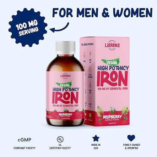 Eisenpräparat Flüssiges Eisen mit hoher Potenz für Frauen & Erwachsene von Llorens - 100 mg Polysaccharid-Eisen-Komplex zur Behandlung von Anämie und Eisenmangel (Himbeere, 177 ml)