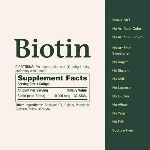 Nature's Bounty Biotin 10.000 mcg – 180 Rapid Release Softgels für Haare, Haut und Nägel
