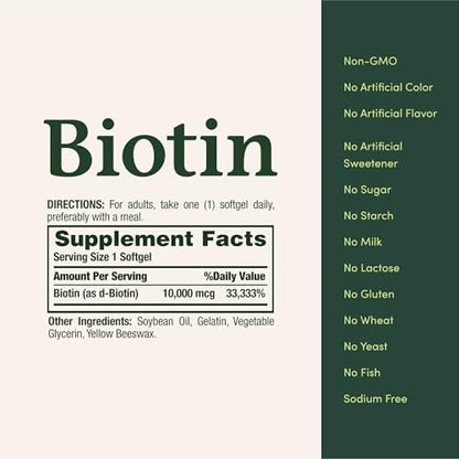 Nature's Bounty Biotin 10.000 mcg – 180 Rapid Release Softgels für Haare, Haut und Nägel