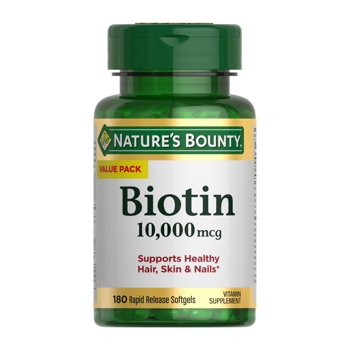 Nature's Bounty Biotin 10.000 mcg – 180 Rapid Release Softgels für Haare, Haut und Nägel