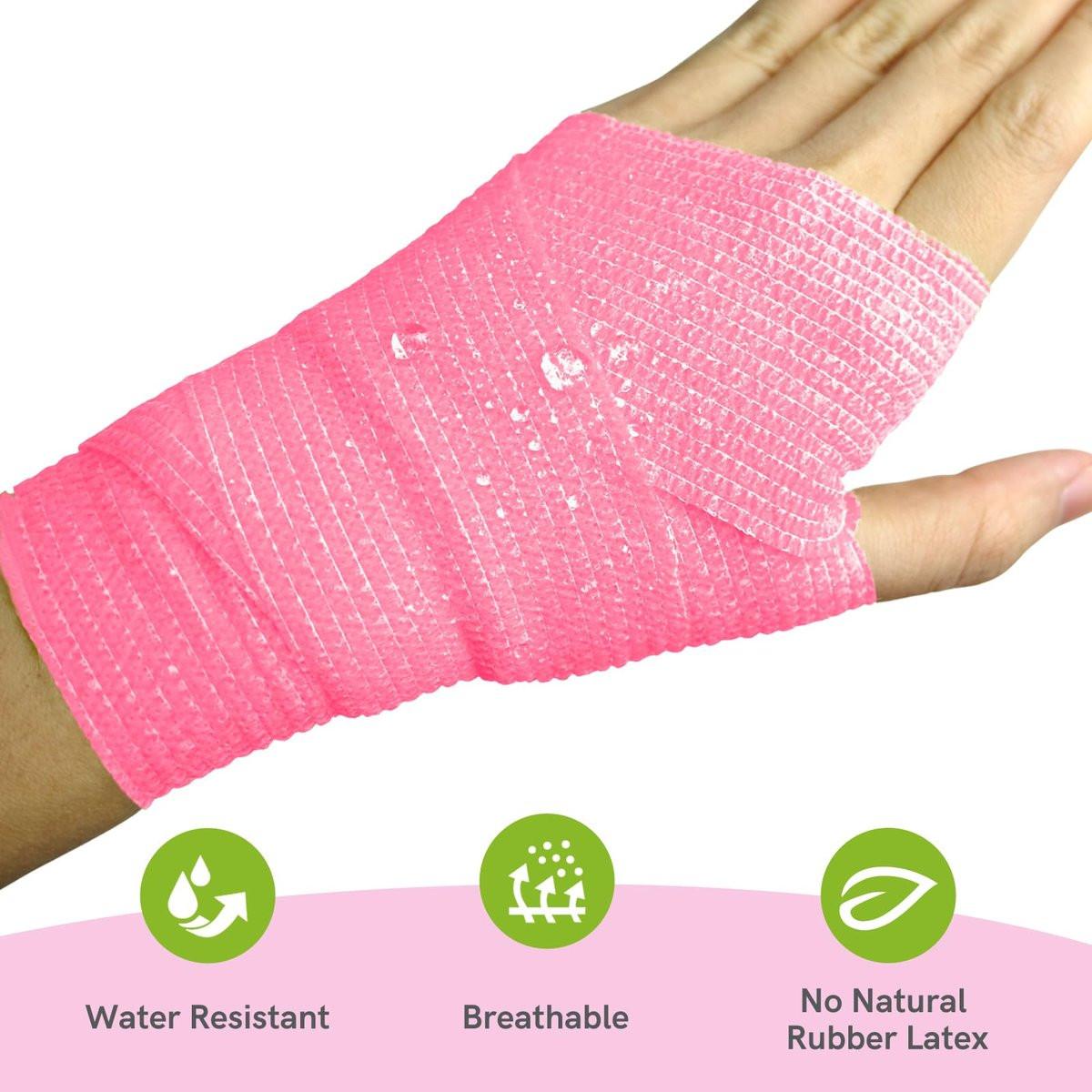 FriCARE Selbstklebender Verbandwickel, medizinisches Tape für Erste-Hilfe-Set, Kohäsive Bandagen für Wunden, Sport, Tiere, 2 Zoll x 5 Yards, 6 Rollen, Neonfarben
