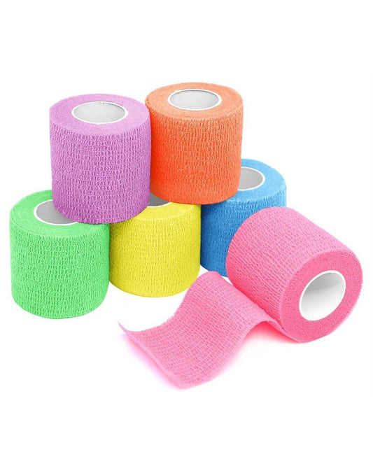 FriCARE Selbstklebender Verbandwickel, medizinisches Tape für Erste-Hilfe-Set, Kohäsive Bandagen für Wunden, Sport, Tiere, 2 Zoll x 5 Yards, 6 Rollen, Neonfarben