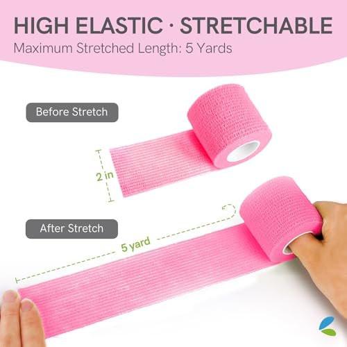 FriCARE Selbstklebender Verbandwickel, medizinisches Tape für Erste-Hilfe-Set, Kohäsive Bandagen für Wunden, Sport, Tiere, 2 Zoll x 5 Yards, 6 Rollen, Neonfarben