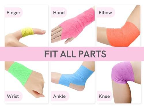 FriCARE Selbstklebender Verbandwickel, medizinisches Tape für Erste-Hilfe-Set, Kohäsive Bandagen für Wunden, Sport, Tiere, 2 Zoll x 5 Yards, 6 Rollen, Neonfarben