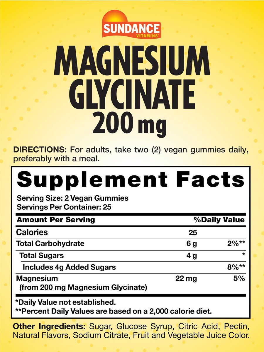 Sundance Magnesium Glycinat Gummibärchen | 200 mg | 50 Stück | Traubengeschmack | Vegan, Non-GMO & Glutenfrei