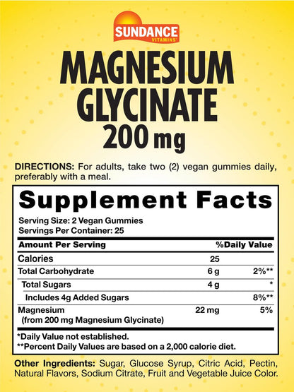 Sundance Magnesium Glycinat Gummibärchen | 200 mg | 50 Stück | Traubengeschmack | Vegan, Non-GMO & Glutenfrei