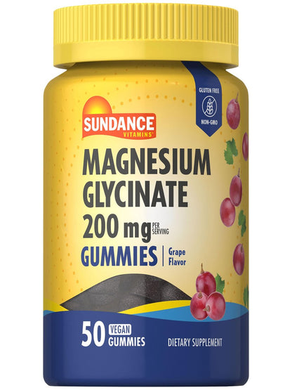 Sundance Magnesium Glycinat Gummibärchen | 200 mg | 50 Stück | Traubengeschmack | Vegan, Non-GMO & Glutenfrei