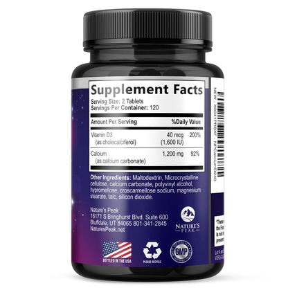 Calcium 1200 mg pro Portion mit Vitamin D3 – Knochengesundheit, Zahn- & Immununterstützung, für Frauen & Männer, 240 Tabletten