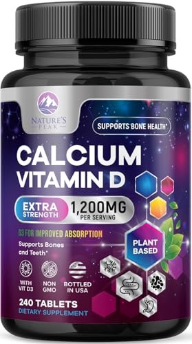 Calcium 1200 mg pro Portion mit Vitamin D3 – Knochengesundheit, Zahn- & Immununterstützung, für Frauen & Männer, 240 Tabletten