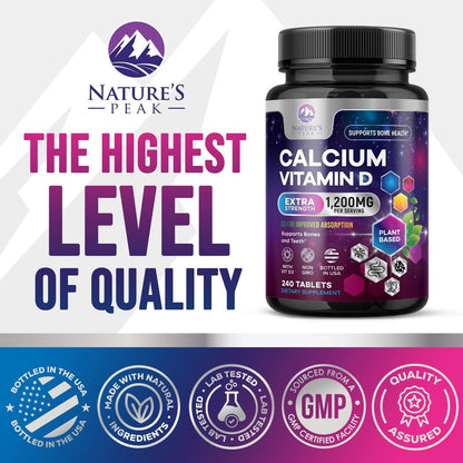Calcium 1200 mg pro Portion mit Vitamin D3 – Knochengesundheit, Zahn- & Immununterstützung, für Frauen & Männer, 240 Tabletten