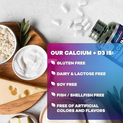 Calcium 1200 mg pro Portion mit Vitamin D3 – Knochengesundheit, Zahn- & Immununterstützung, für Frauen & Männer, 240 Tabletten