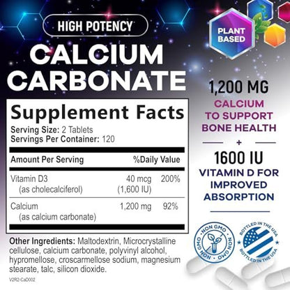 Calcium 1200 mg pro Portion mit Vitamin D3 – Knochengesundheit, Zahn- & Immununterstützung, für Frauen & Männer, 240 Tabletten