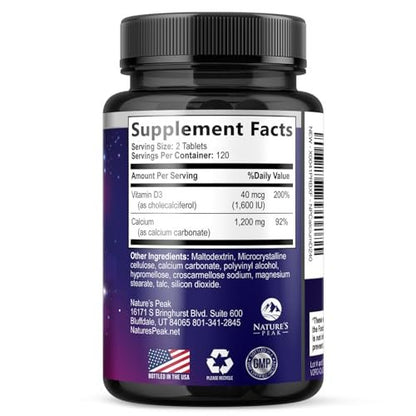 Calcium 1200 mg pro Portion mit Vitamin D3 – Knochengesundheit, Zahn- & Immununterstützung, für Frauen & Männer, 240 Tabletten