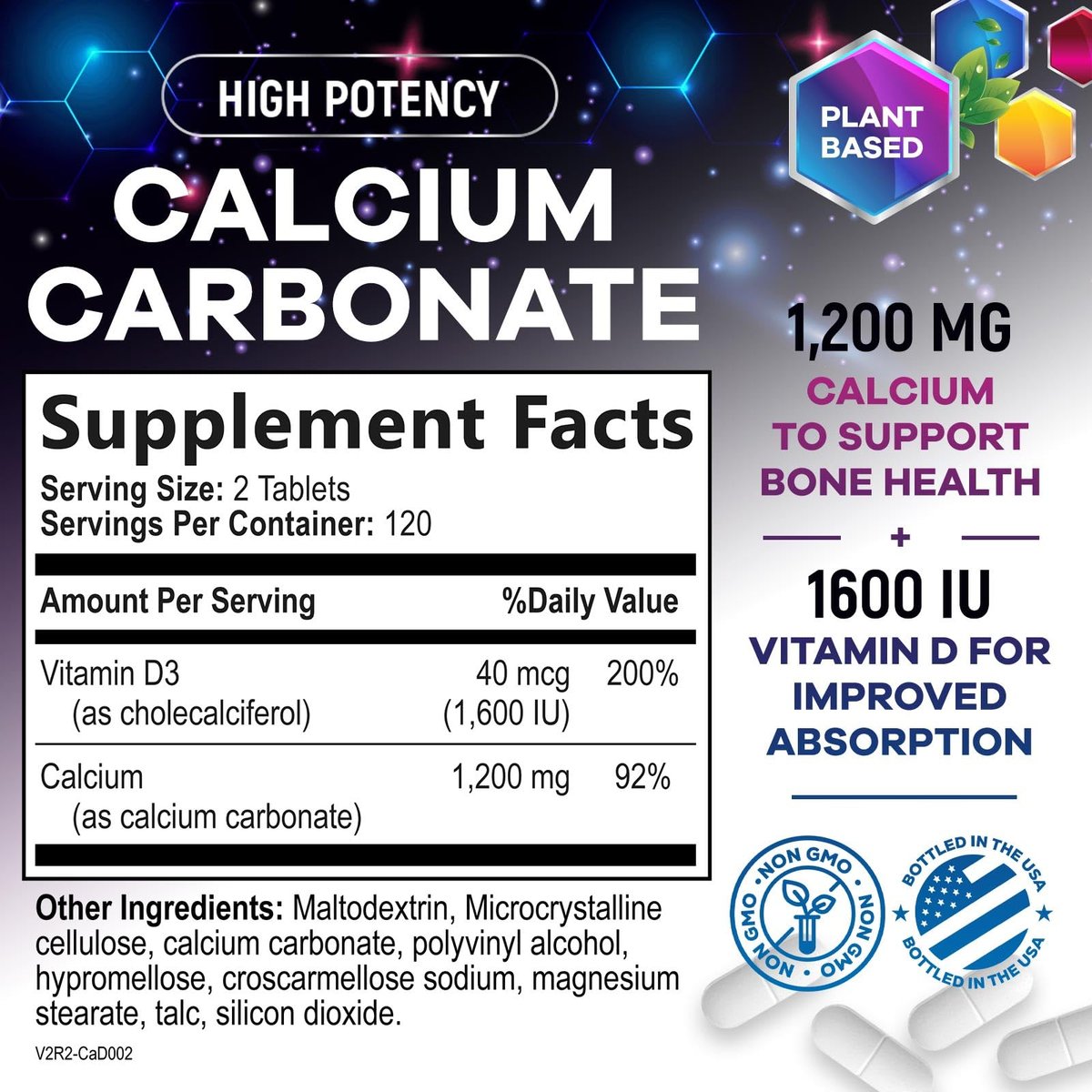 Calcium 1200 mg pro Portion mit Vitamin D3 – Knochengesundheit, Zahn- & Immununterstützung, für Frauen & Männer, 240 Tabletten