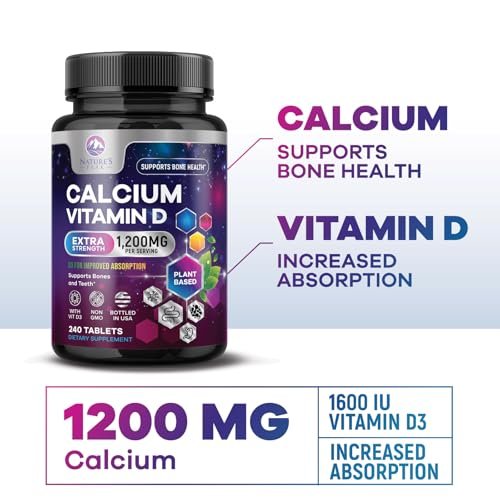 Calcium 1200 mg pro Portion mit Vitamin D3 – Knochengesundheit, Zahn- & Immununterstützung, für Frauen & Männer, 240 Tabletten
