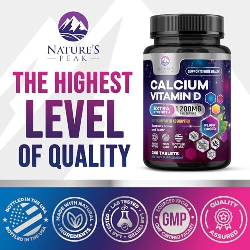Calcium 1200 mg pro Portion mit Vitamin D3 – Knochengesundheit, Zahn- & Immununterstützung, für Frauen & Männer, 240 Tabletten