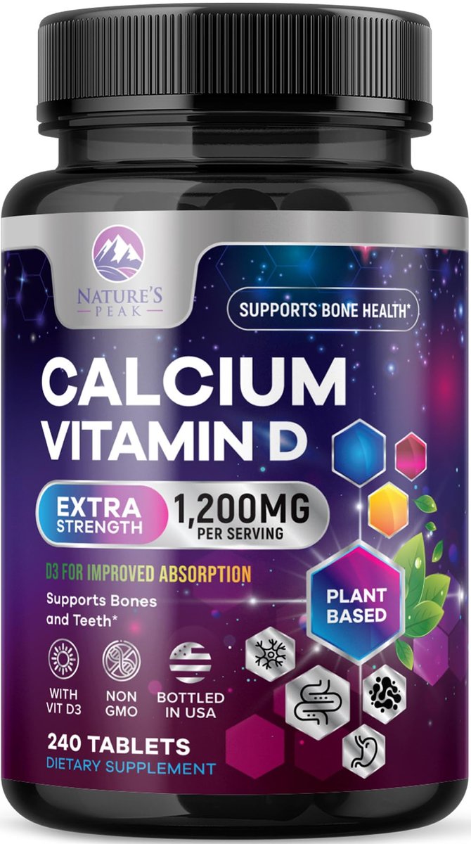 Calcium 1200 mg pro Portion mit Vitamin D3 – Knochengesundheit, Zahn- & Immununterstützung, für Frauen & Männer, 240 Tabletten