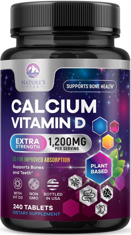 Calcium 1200 mg pro Portion mit Vitamin D3 – Knochengesundheit, Zahn- & Immununterstützung, für Frauen & Männer, 240 Tabletten