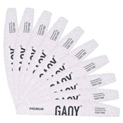 GAOY Nagelfeile, 10 Stück professionelle 100/180 Grit halbmondförmige doppelseitige waschbare Feilen für Acryl- und Gelnägel