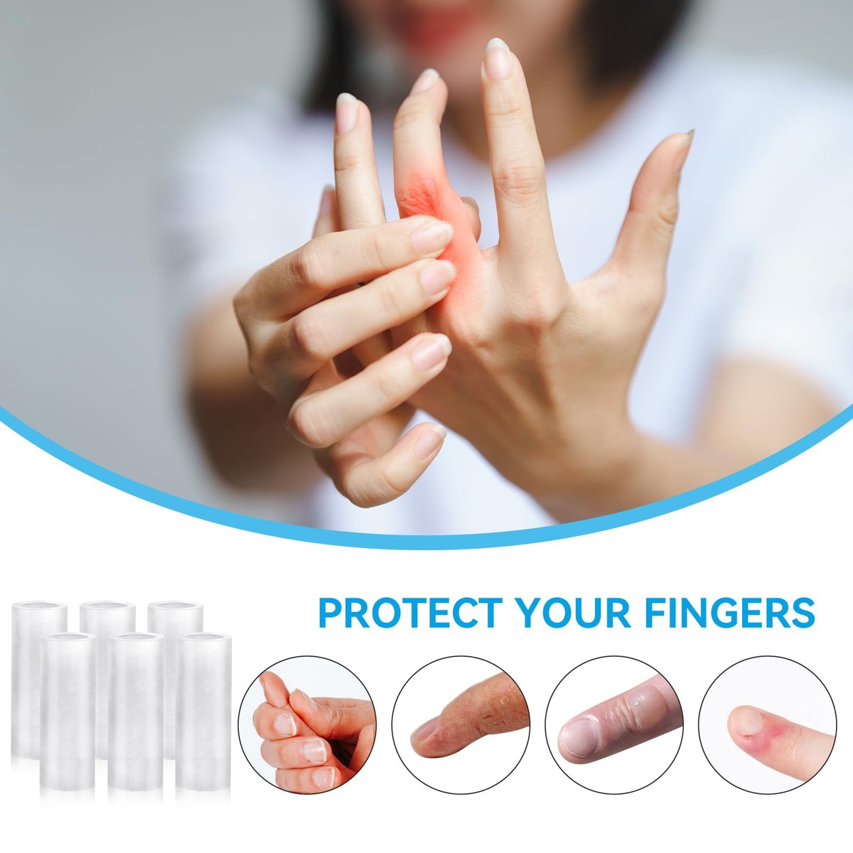 salbsever 20 Stück Fingerhülsen-Schutz Silikon Fingerkappen Gel Fingerhülsen Fingerüberzüge Polsterung und Schutz für rissige Finger
