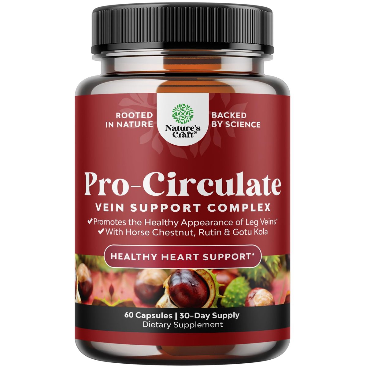 Natures Craft Venen-Unterstützung für Beine und Venen – Ganzkörper-Formel mit Rosskastanienextrakt für Krampfadern und Besenreiser – Vegan, Nicht-GMO, 60 Kapseln