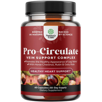 Natures Craft Venen-Unterstützung für Beine und Venen – Ganzkörper-Formel mit Rosskastanienextrakt für Krampfadern und Besenreiser – Vegan, Nicht-GMO, 60 Kapseln